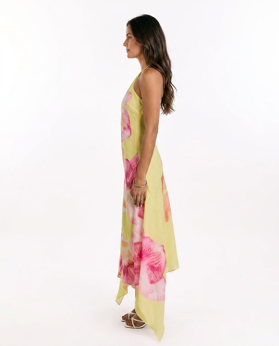 Elowen | Hibiscus Floral Halter Maxi Dress