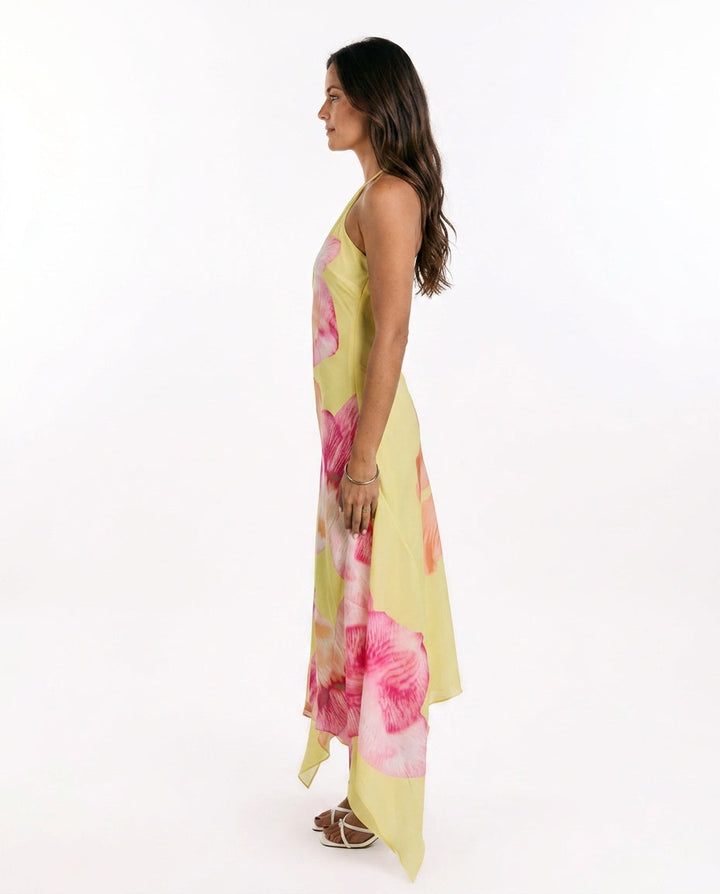 Elowen | Hibiscus Floral Halter Maxi Dress