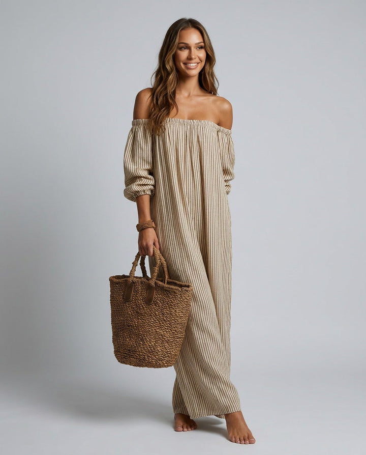 Celeste | Off-Shoulder Linen-Blend Maxi Dress