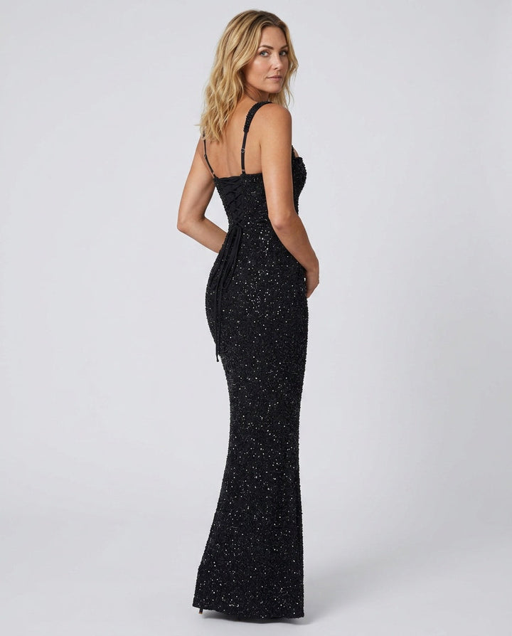 Cleo | Sequin Tie-Up Square Neck Maxi Dress