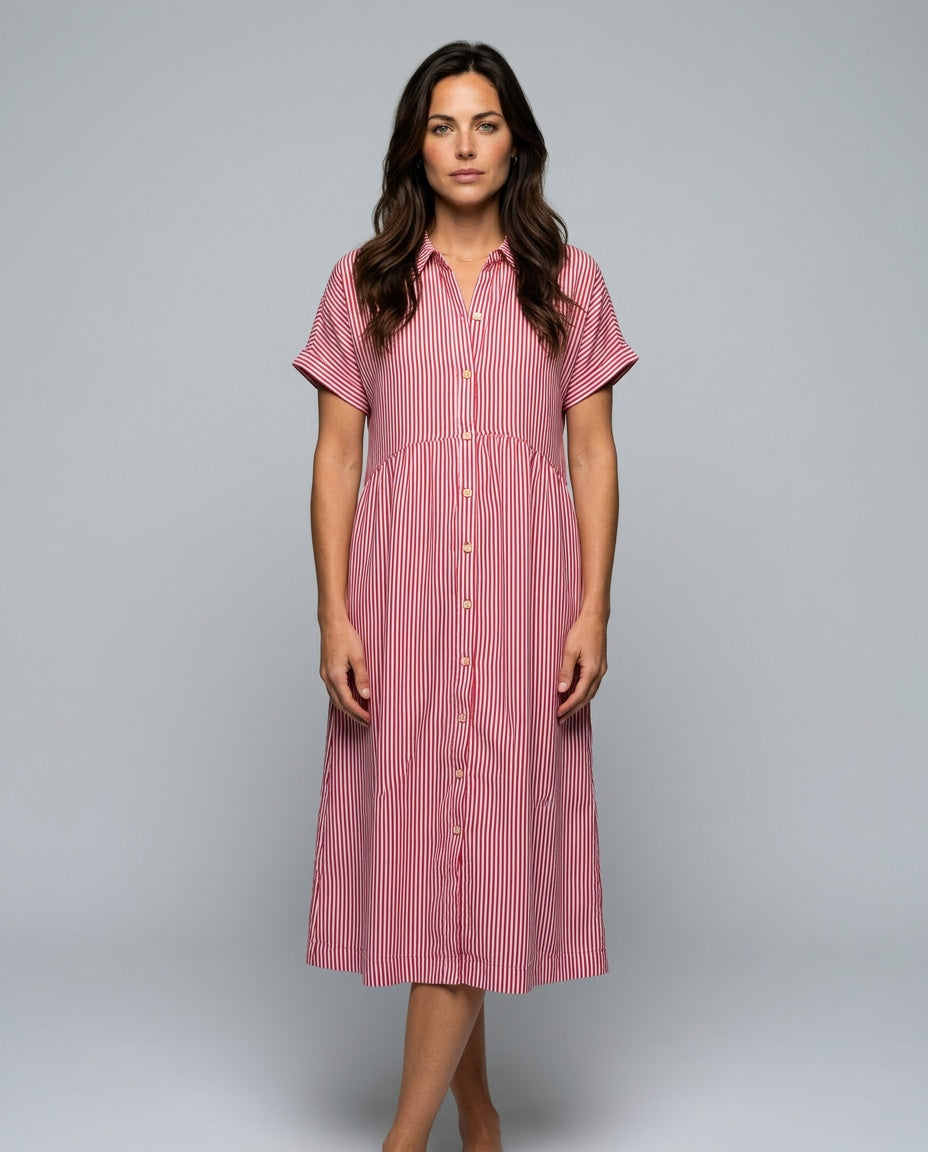 Marlowe | Striped Button-Front Midi Shirt Dress