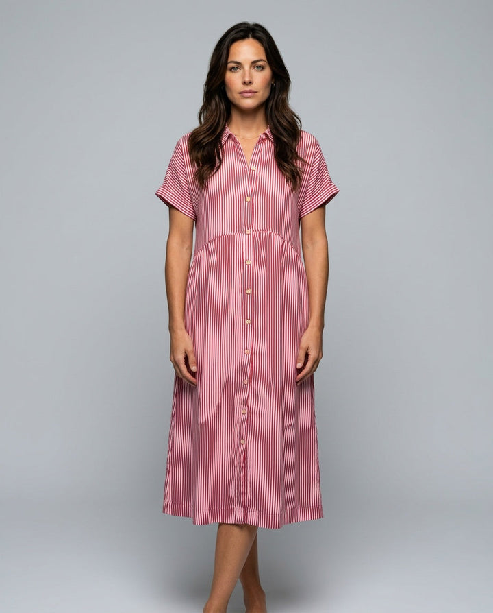 Marlowe | Striped Button-Front Midi Shirt Dress