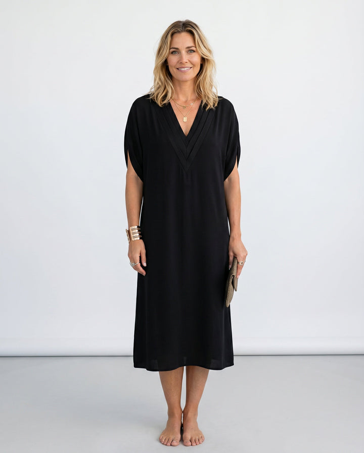 Maeva | V-Neck Multi-Layered Casual Midi Dress