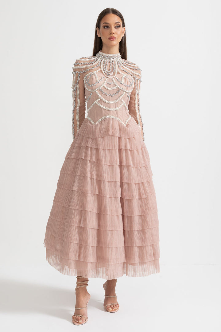 Celestine | Long Sleeve Ruffle Midi Dress
