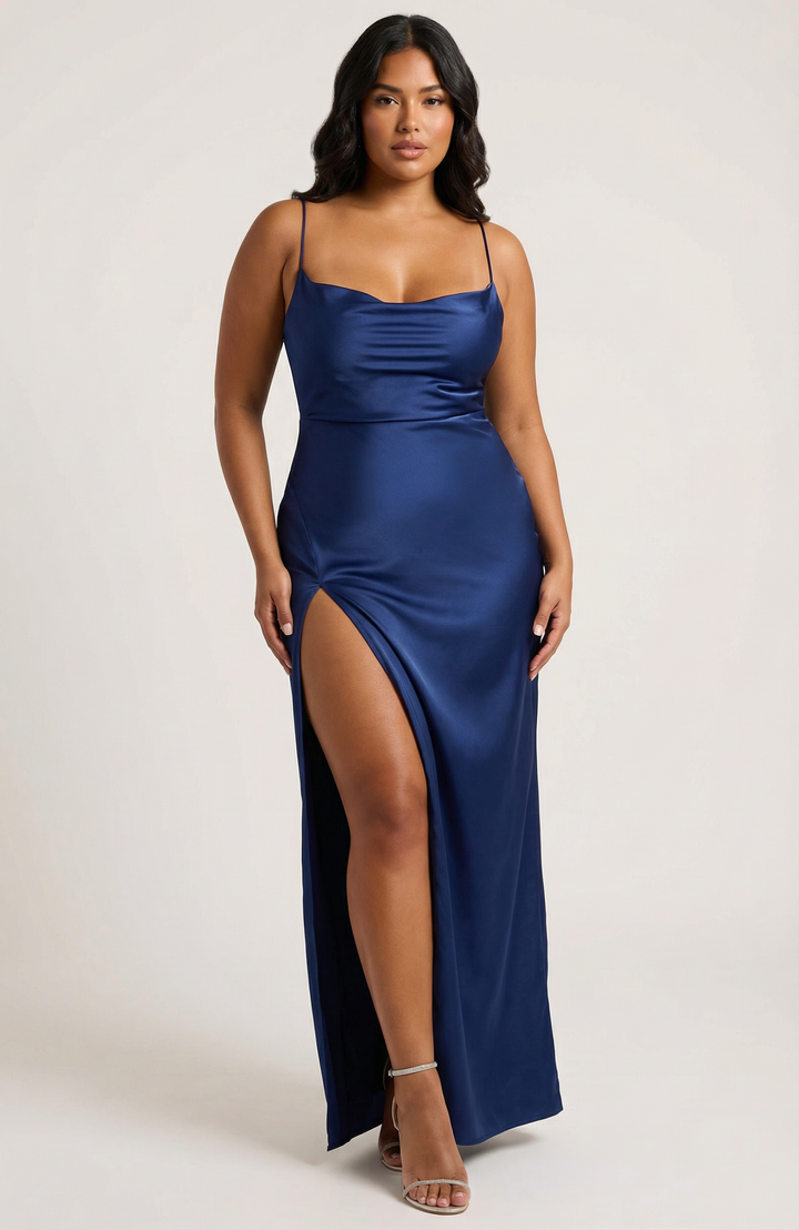 Celeste | Satin-Finish Maxi with Front Slit