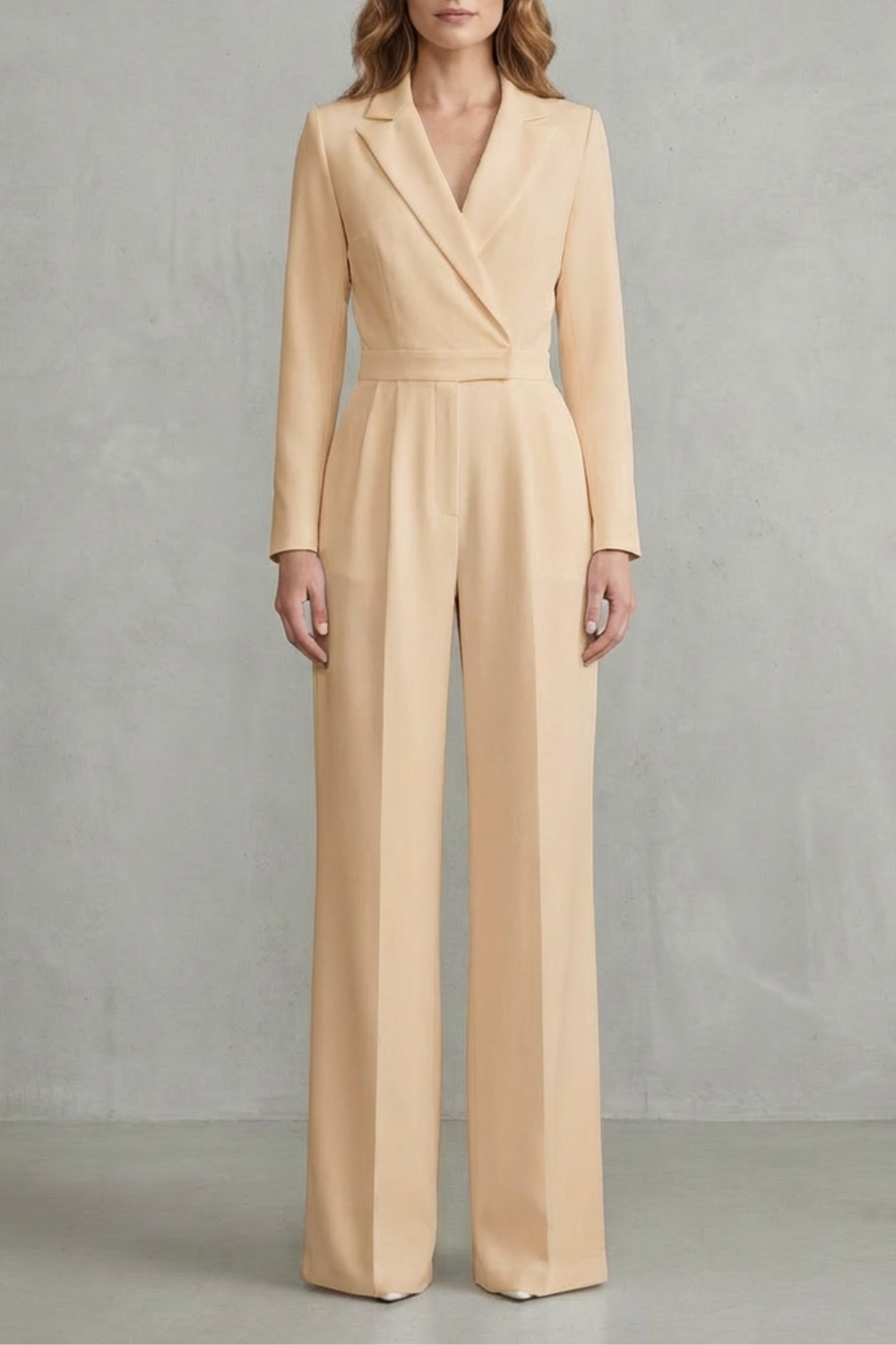Harlow | Slant-Lapel Wide-Leg Long Sleeve Jumpsuit