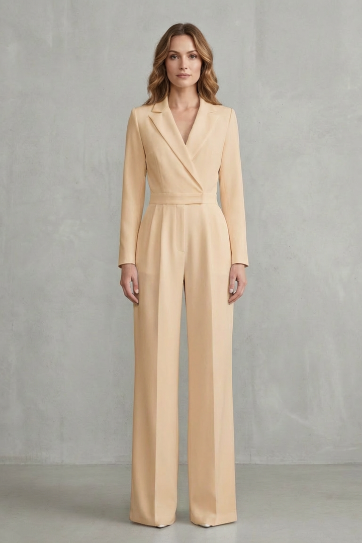 Harlow | Slant-Lapel Wide-Leg Long Sleeve Jumpsuit