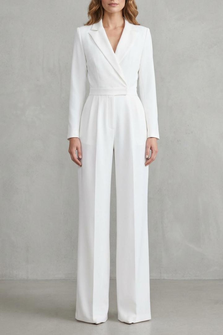 Harlow | Slant-Lapel Wide-Leg Long Sleeve Jumpsuit