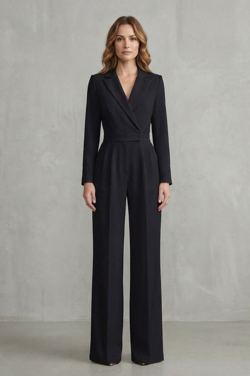 Harlow | Slant-Lapel Wide-Leg Long Sleeve Jumpsuit