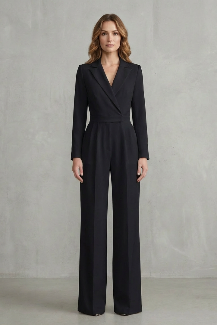 Harlow | Slant-Lapel Wide-Leg Long Sleeve Jumpsuit