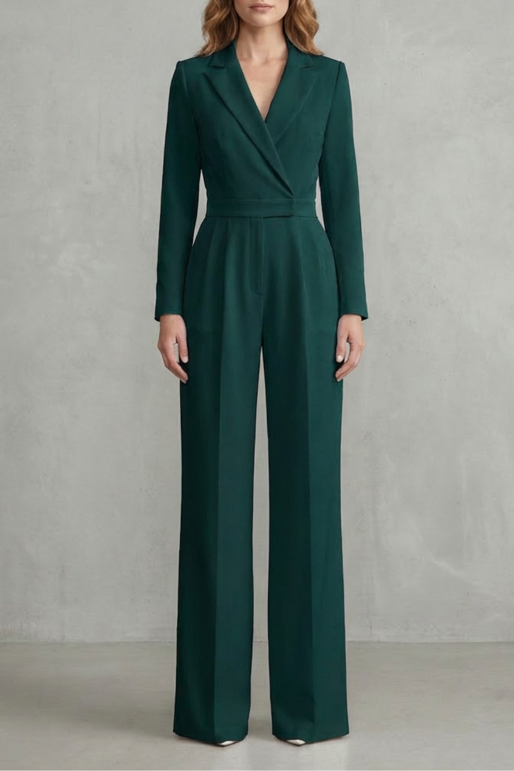 Harlow | Slant-Lapel Wide-Leg Long Sleeve Jumpsuit