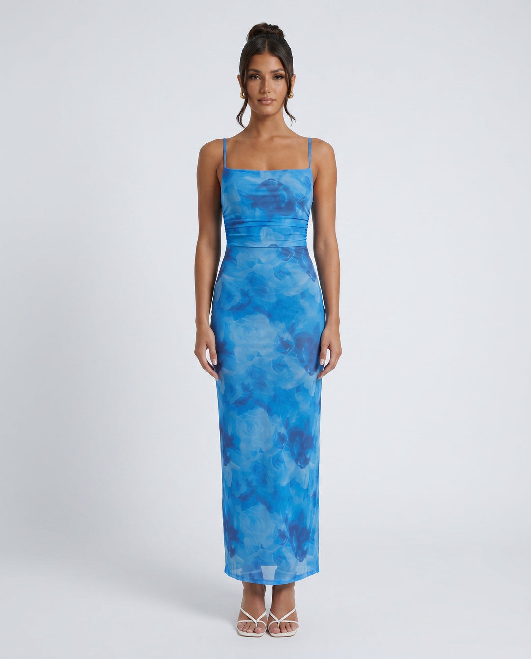 Leona | Spaghetti Strap Lace-Up Abstract Print Maxi Dress