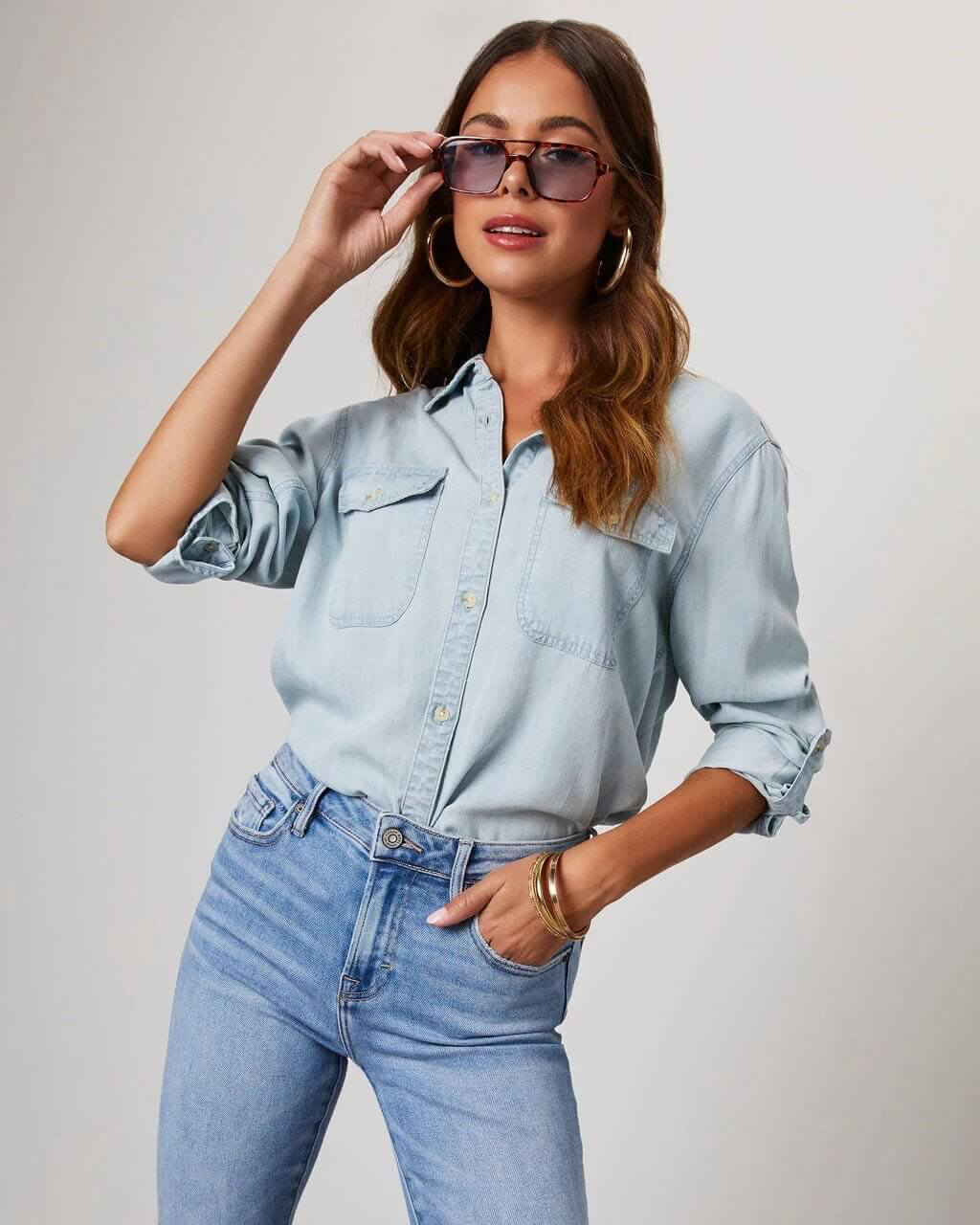 Mira | Long Sleeve Denim Shirt with Button Front