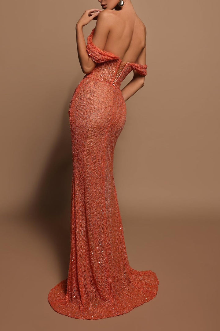 Naia | Off-Shoulder Sequin Split Maxi Dress