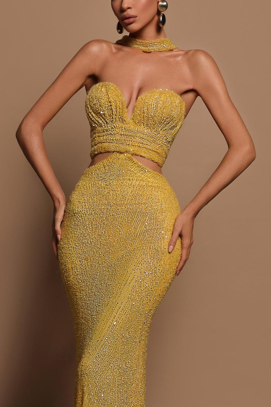 Delphine | Sequin Off-Shoulder Cut-Out Maxi Dress