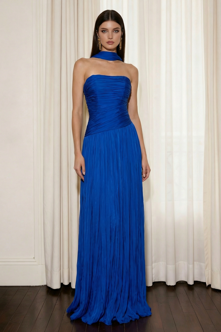 Vivienne | Off-Shoulder Pleated Chiffon Maxi Dress
