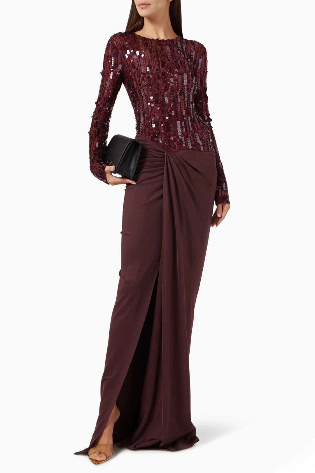 Auriel | Long Sleeve Sequin Pleated Maxi Dress