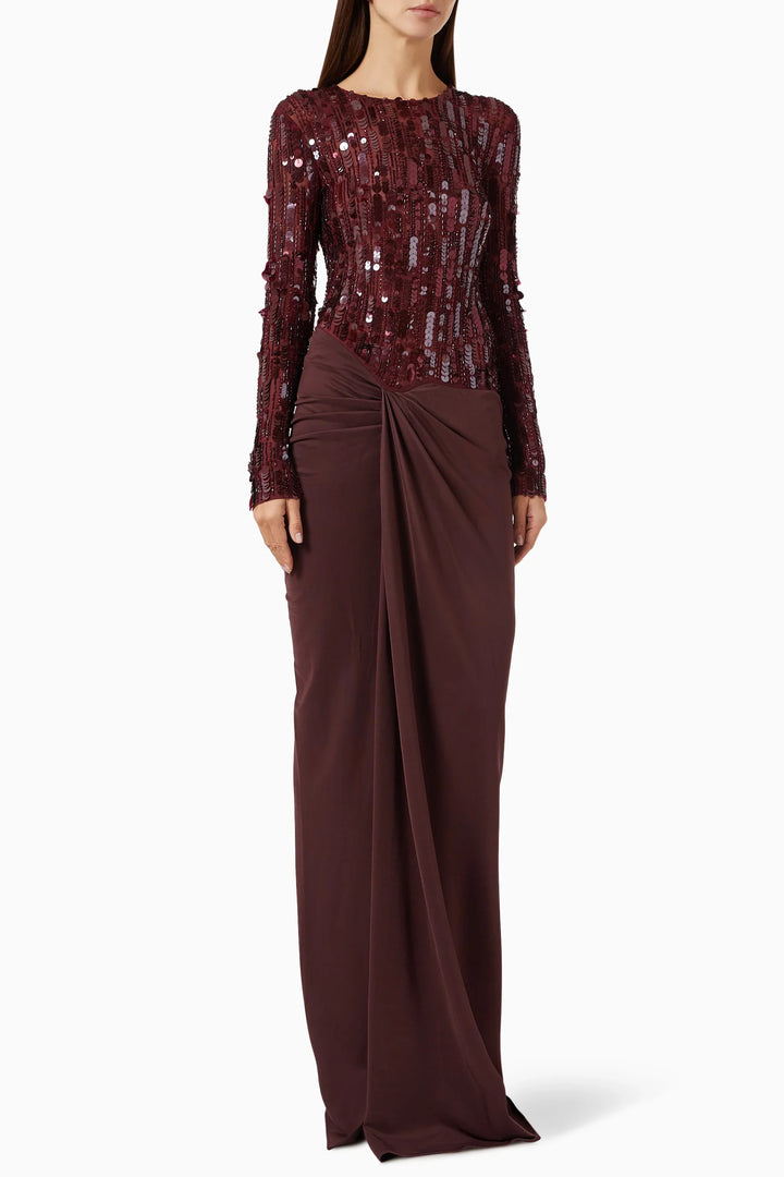 Auriel | Long Sleeve Sequin Pleated Maxi Dress