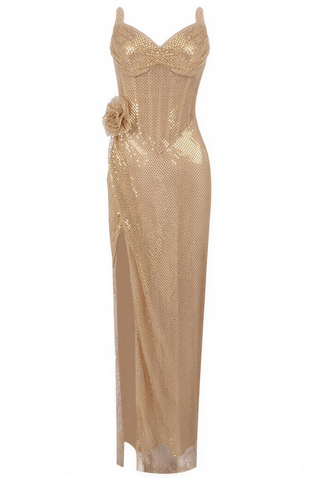 Priya | Gold Rhinestone Corset Strapless Maxi Dress