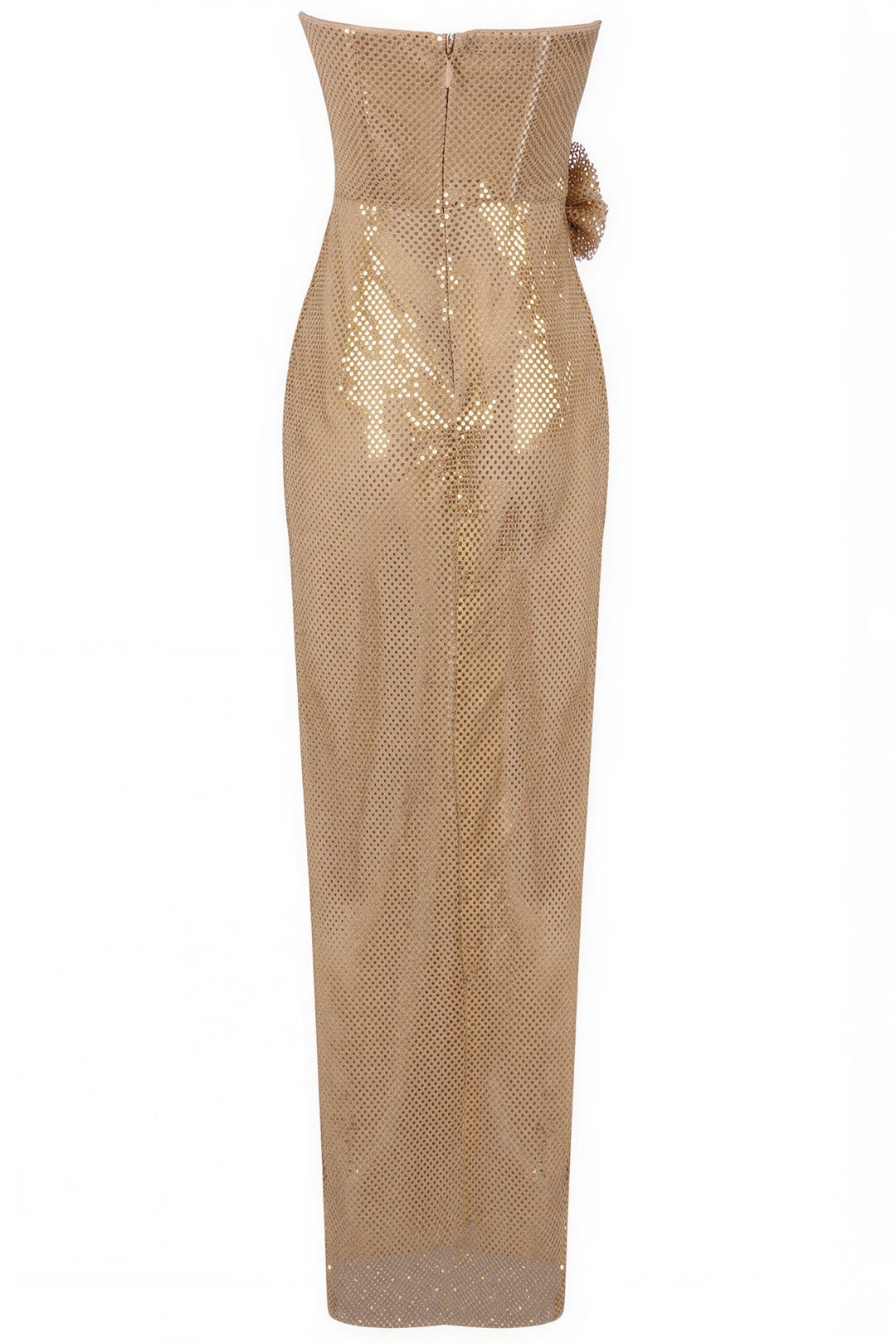 Priya | Gold Rhinestone Corset Strapless Maxi Dress