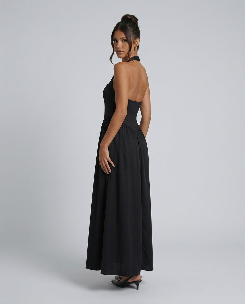 Aurelia | Basque Waist Halter Maxi Dress