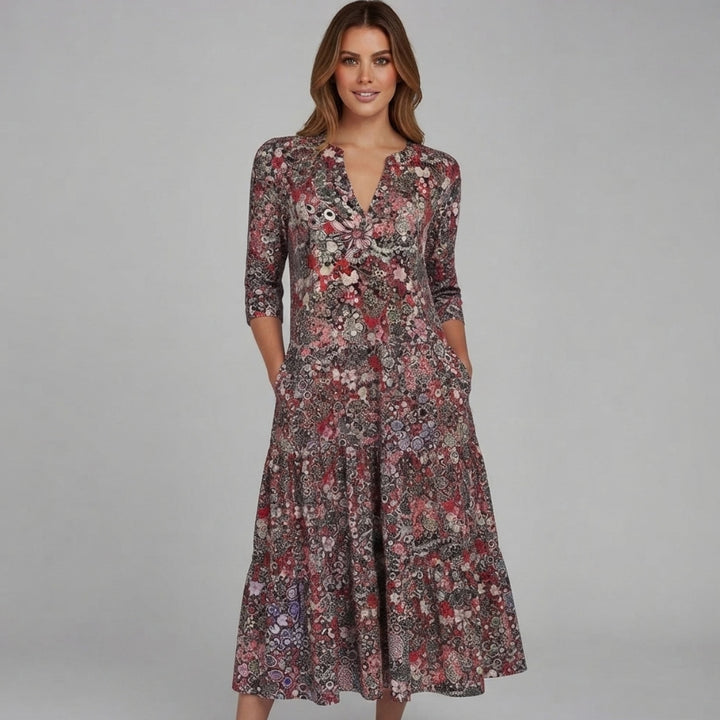 Naia | V-Neck Three-Quarter Sleeve Midi Dress