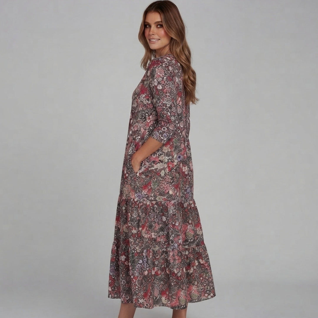 Naia | V-Neck Three-Quarter Sleeve Midi Dress