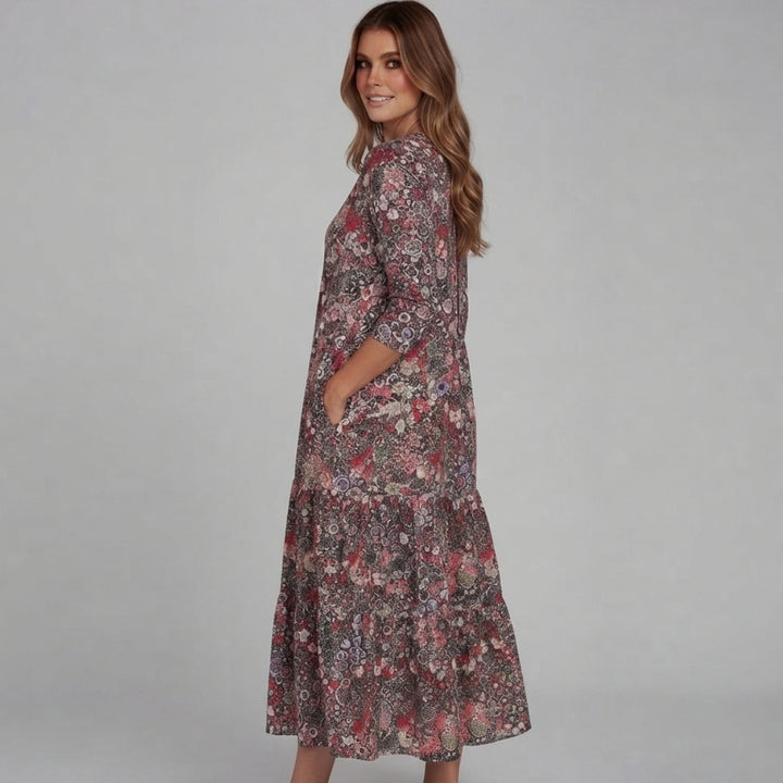 Naia | V-Neck Three-Quarter Sleeve Midi Dress