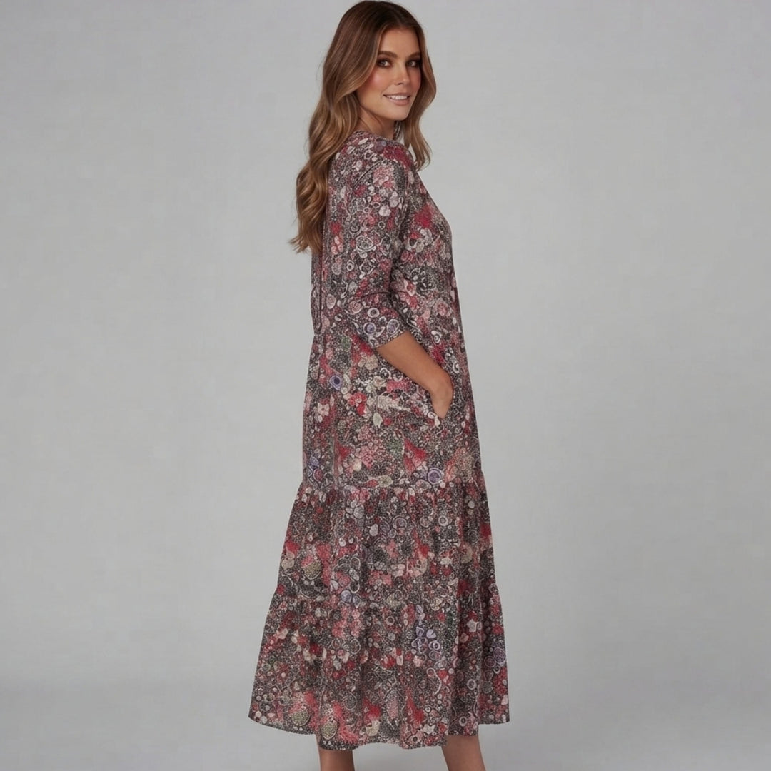 Naia | V-Neck Three-Quarter Sleeve Midi Dress