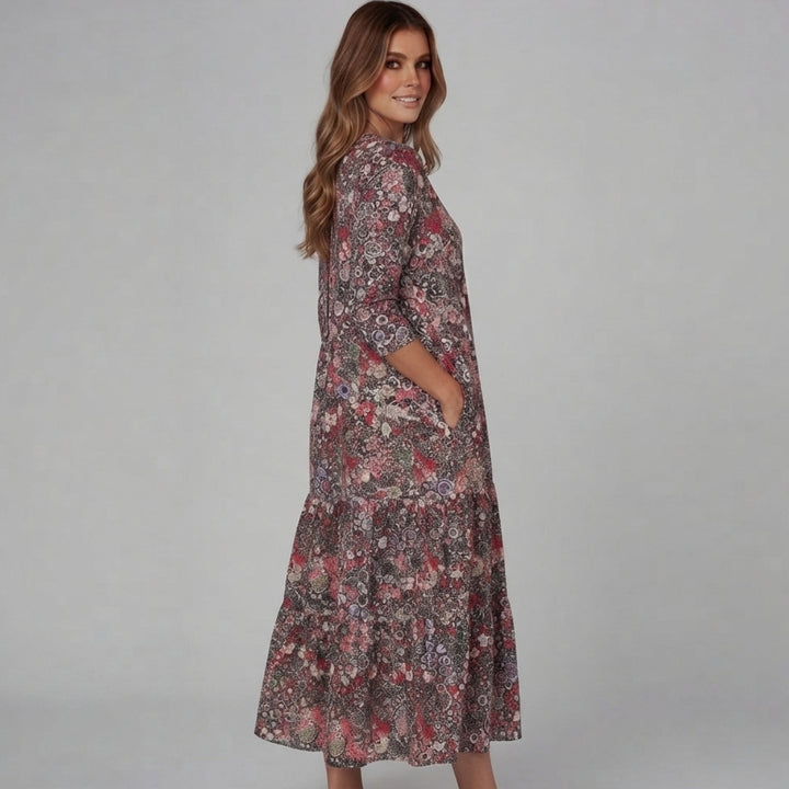 Naia | V-Neck Three-Quarter Sleeve Midi Dress