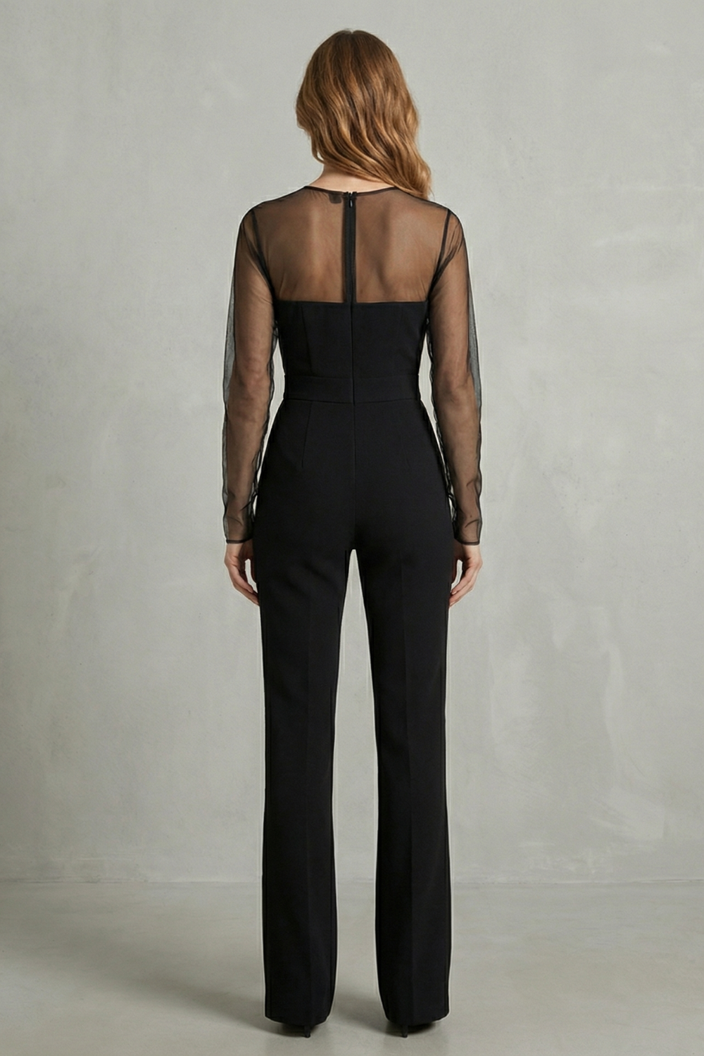 Noirelle | Sheer Mesh Wide-Leg Jumpsuit