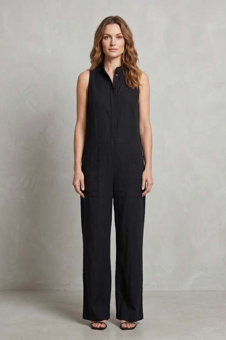 Noirvane | Sleeveless Wide-Leg Cotton Jumpsuit