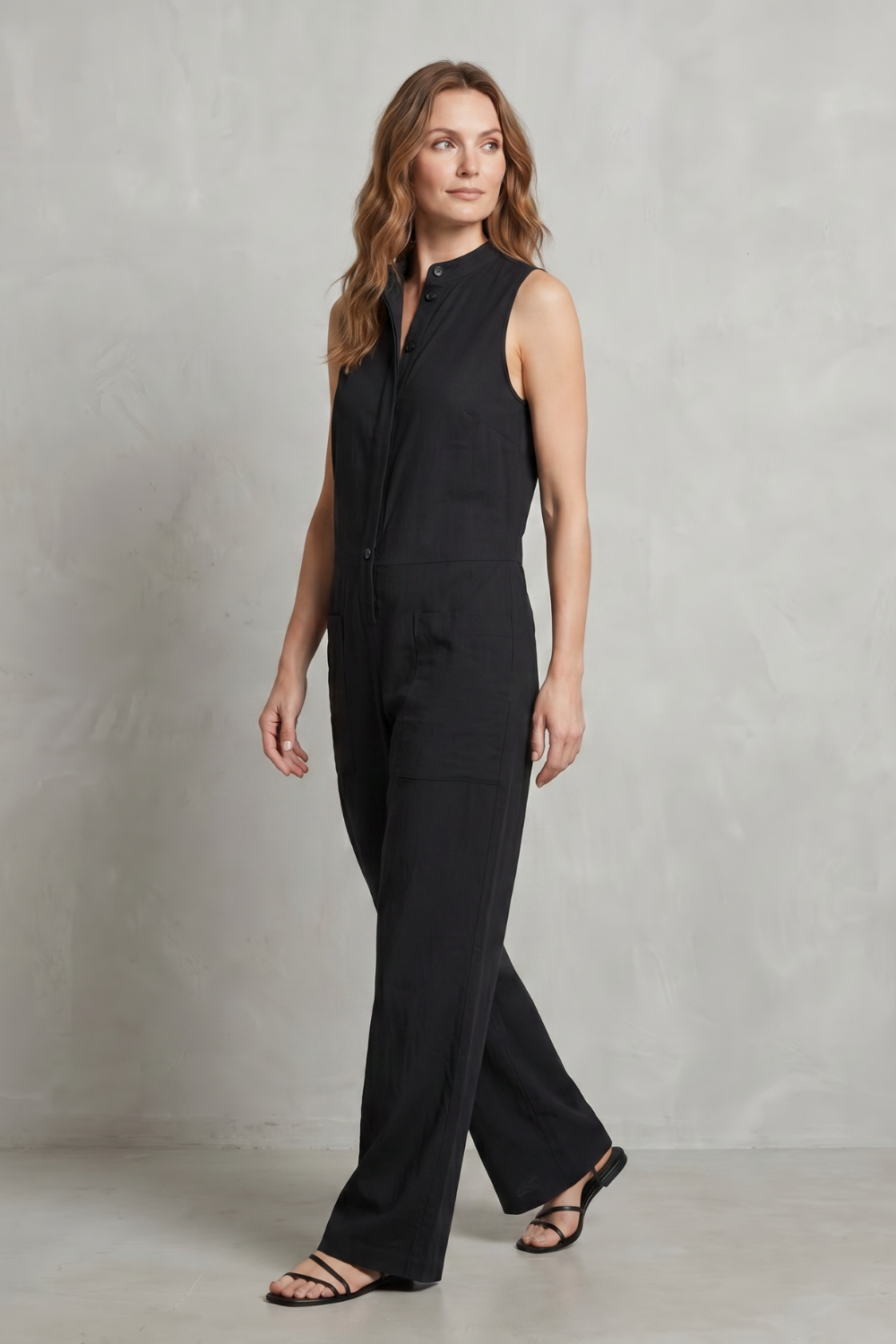 Noirvane | Sleeveless Wide-Leg Cotton Jumpsuit