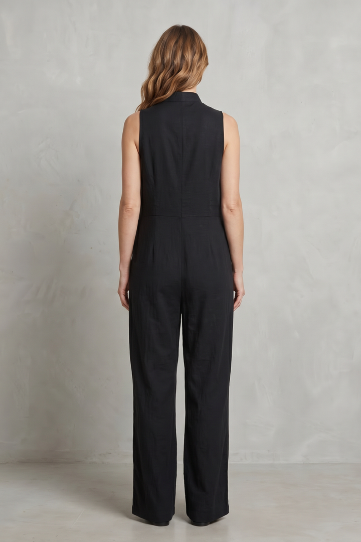 Noirvane | Sleeveless Wide-Leg Cotton Jumpsuit