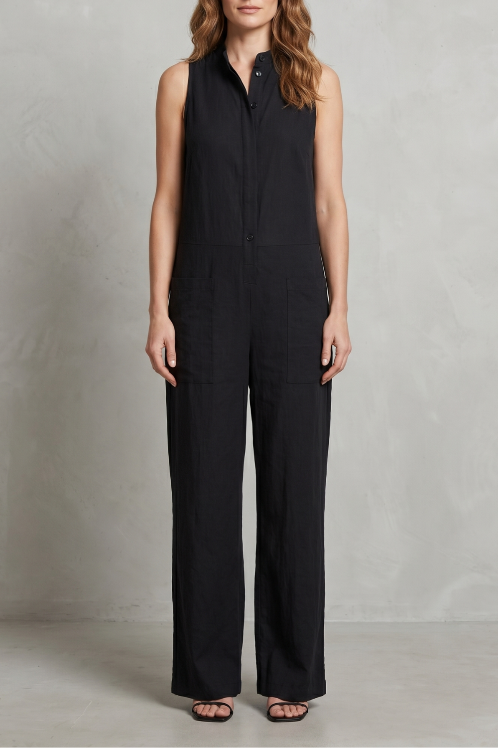 Noirvane | Sleeveless Wide-Leg Cotton Jumpsuit