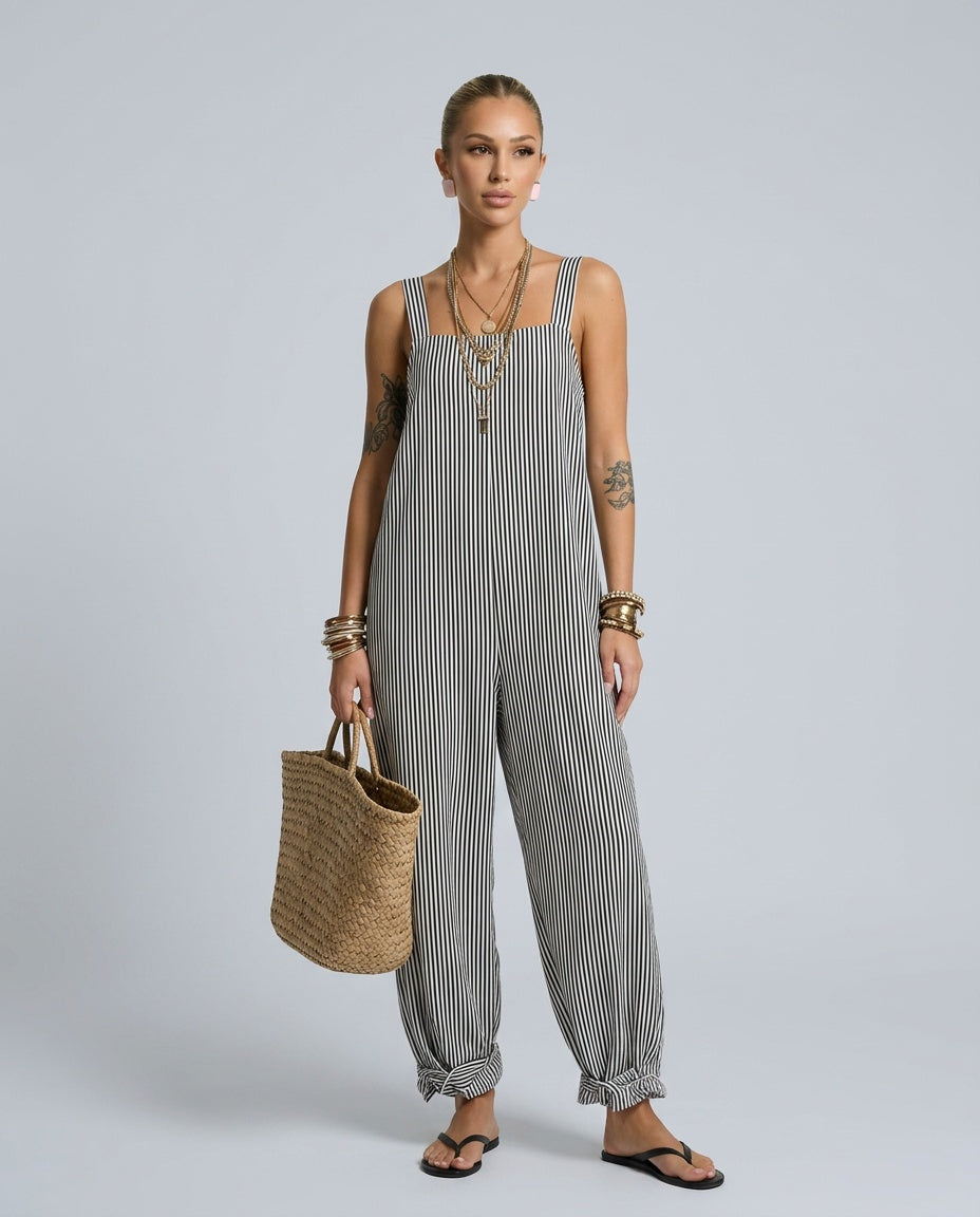 Marlo | Striped Square-Neck Sleeveless Jumpsuit