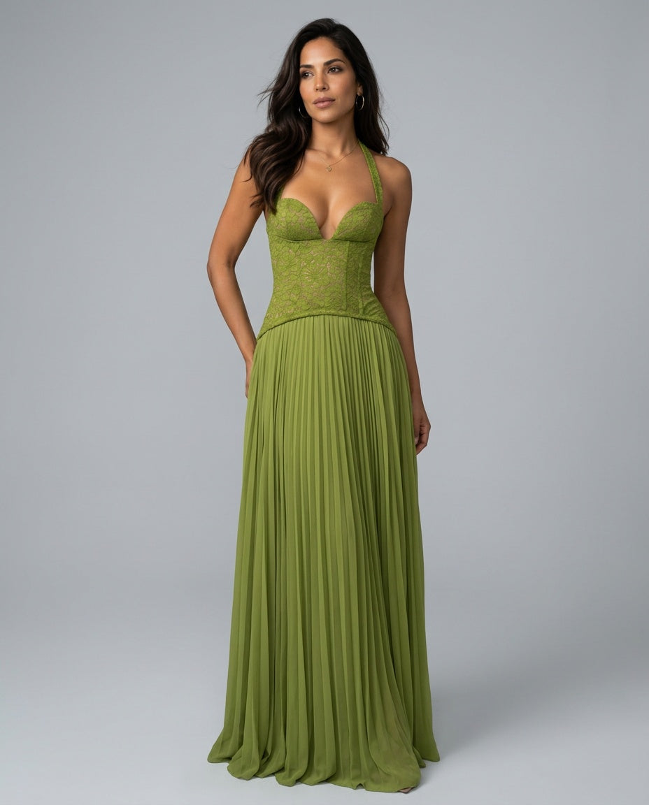 Zara | Sweetheart Lace Splicing Pleated Maxi Dress