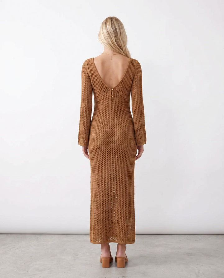 Una | Plunge Neck Crochet Maxi Dress