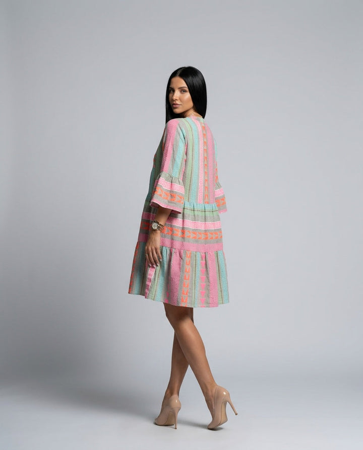 Darya | Patchwork Print Three-Quarter Sleeve Mini Dress