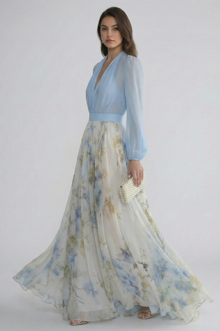 Anouk | V-Neck Sheer Sleeve Maxi Dress