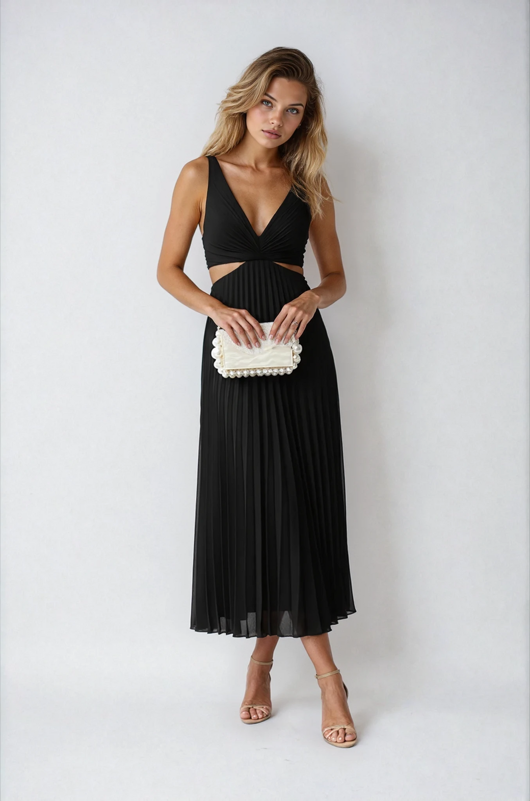 Marina | Pleated Maxi Dress with V-Neckline
