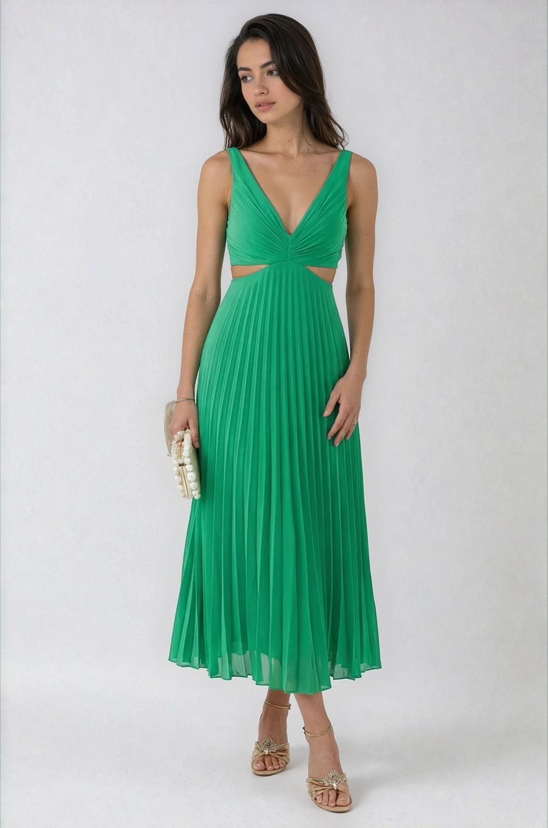 Marina | Pleated Maxi Dress with V-Neckline