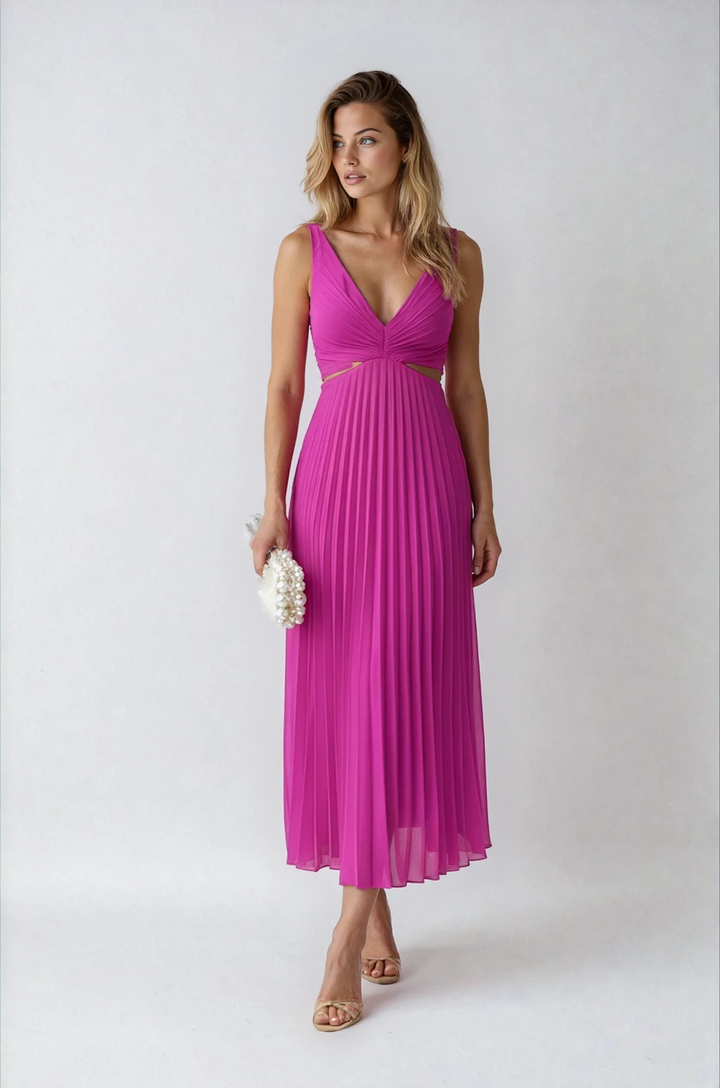Marina | Pleated Maxi Dress with V-Neckline