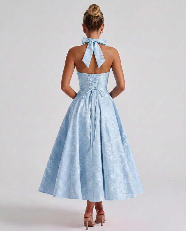 Marci | Midi Dress with Floral Jacquard and Halterneck