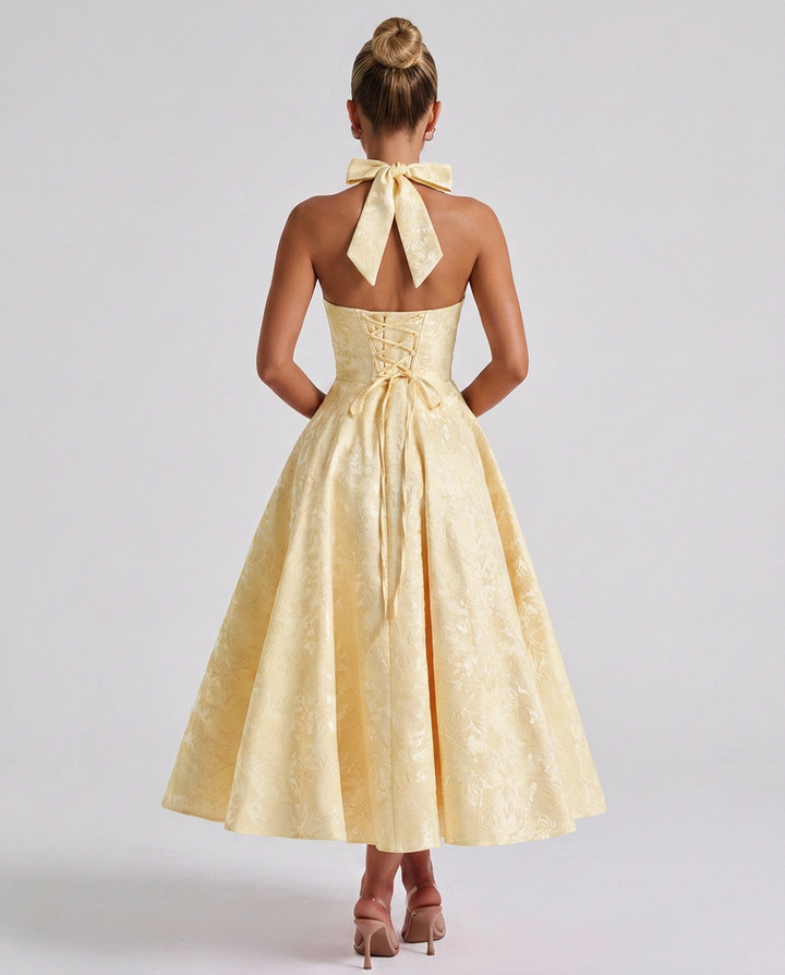 Marci | Midi Dress with Floral Jacquard and Halterneck