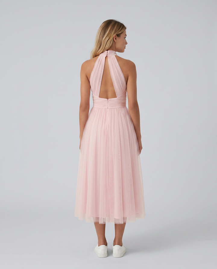 Paul | Midi Dress with Gathered Halter Neck and Fitted Waist