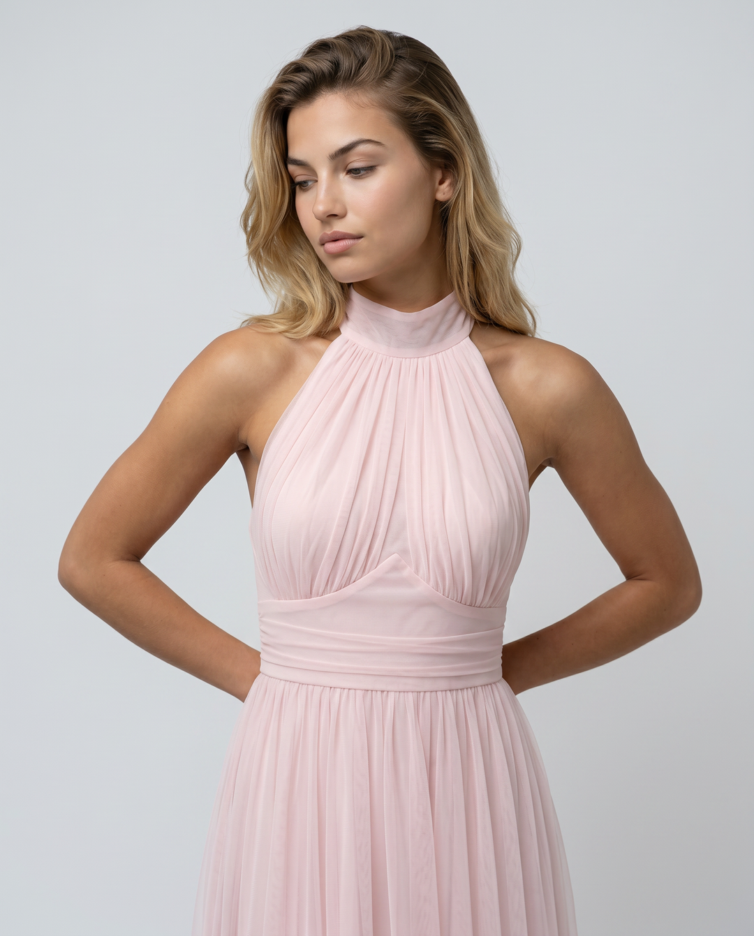 Paul | Midi Dress with Gathered Halter Neck and Fitted Waist