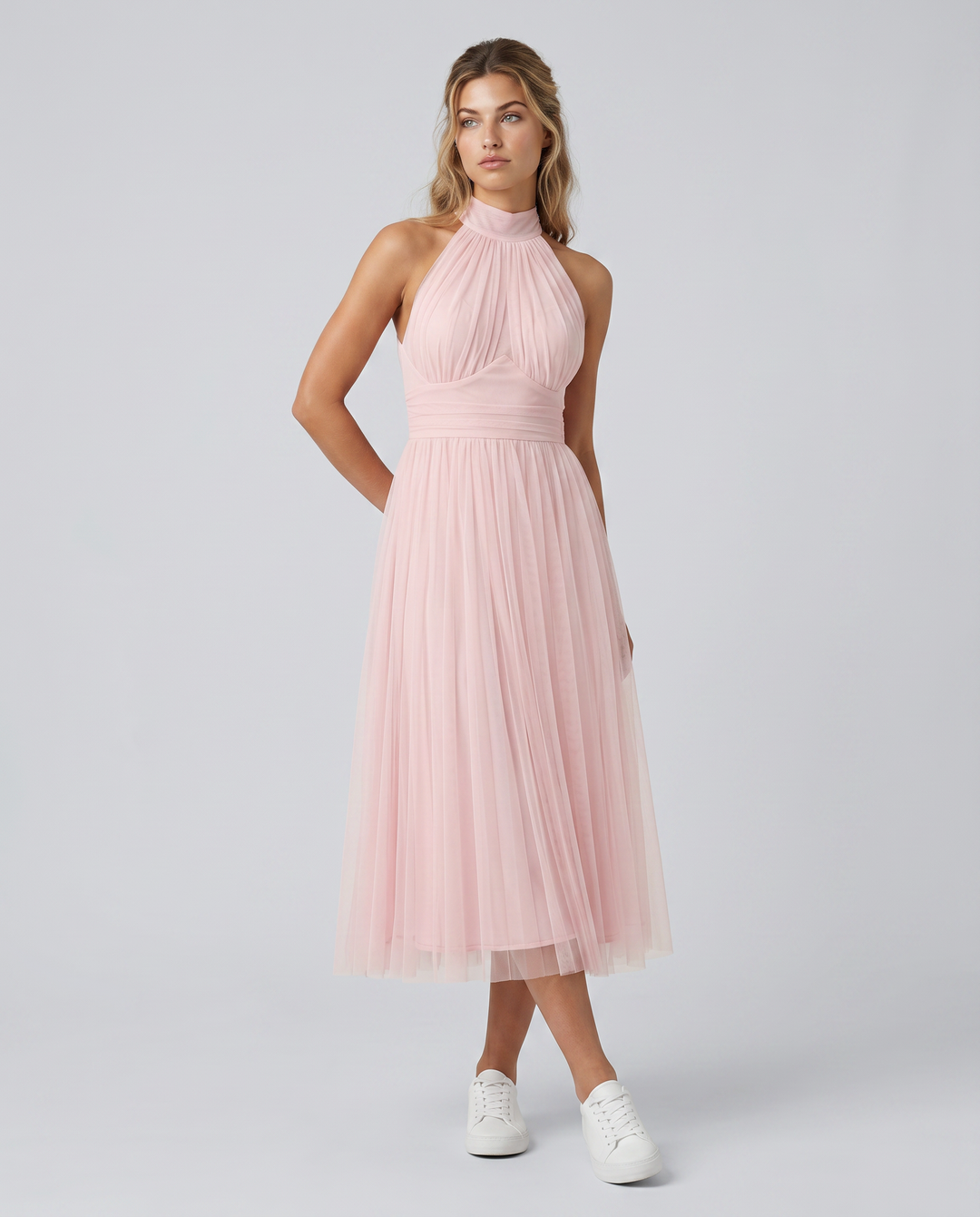 Paul | Midi Dress with Gathered Halter Neck and Fitted Waist