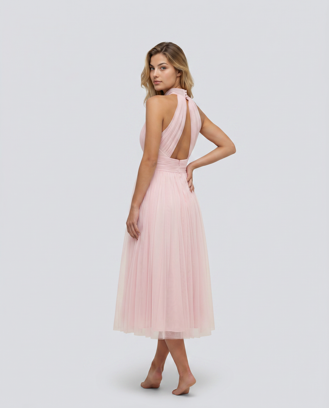 Paul | Midi Dress with Gathered Halter Neck and Fitted Waist