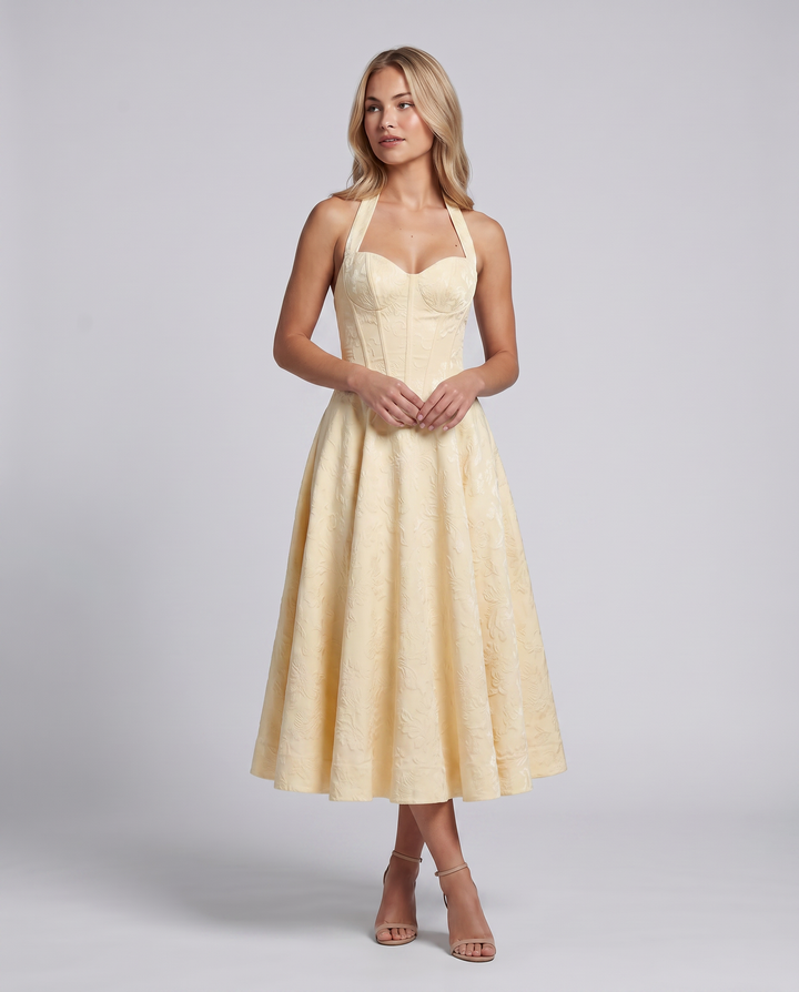 Kate | Midi Dress with Halter Neck and Corset Bodice